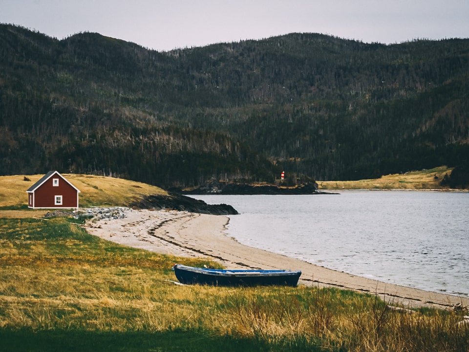 A lonely rowboat on the shores of the East Arm